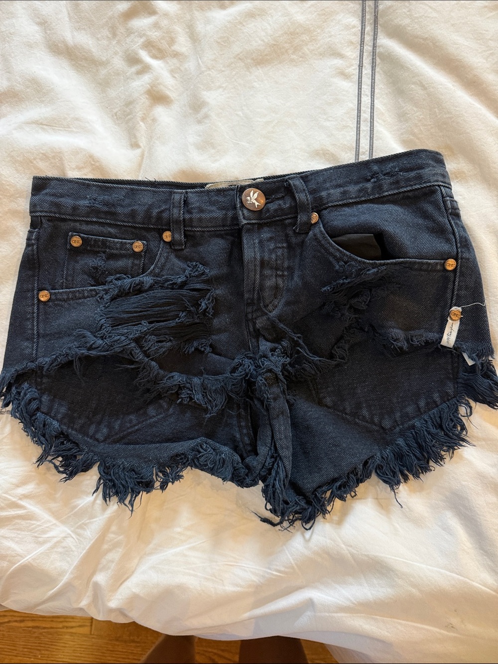 Black Distressed Fringe Hem Women's Denim Shorts